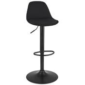 Tabouret de bar réglable 'LUSSO' pivotant en tissu noir pied et repose pieds métal noir dossier haut