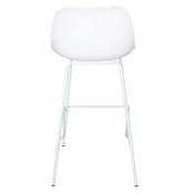 Tabouret de bar intérieur/extérieur 'POOL' blanc 4 pieds et repose pieds en métal blanc dossier haut