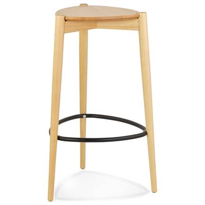 Tabouret de bar scandinave 'DRYCK' avec assise et pieds en frêne naturel repose pieds en métal noir