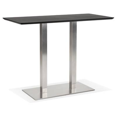 Table de bar haute design 'TVILLIN' bois noir double pied central métal brossé – 150 x 70 cm