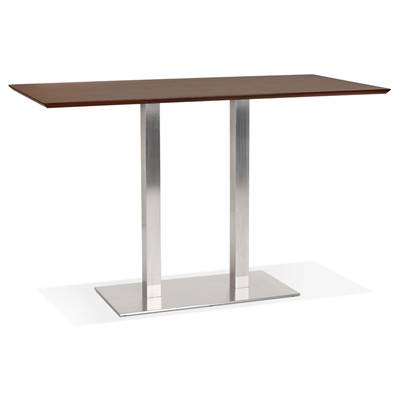 Table bar haute 'Tvillin XL' bois finition noyer double pied central métal brossé – 180 x 90 cm