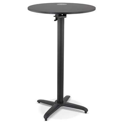 Table de bar haute pliable ronde 'BARRA' en bois noir avec pied central en métal noir – Ø 68 cm