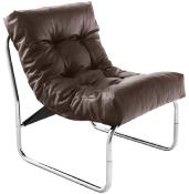 Fauteuil lounge 'Capiton' marron pieds en métal chromé