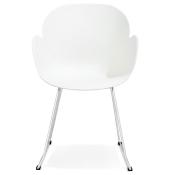 Chaise design à accoudoirs 'Lotusjärn' blanche pieds tréteaux en métal chromé