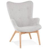 Fauteuil à oreilles capitonné design scandinave 'ELEGAN' en tissu gris pieds en bois naturel