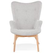 Fauteuil à oreilles capitonné design scandinave 'ELEGAN' en tissu gris pieds en bois naturel