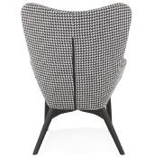 Fauteuil à oreilles design capitonné design 'ELEGAN' en tissu pied de poule pieds en bois noir