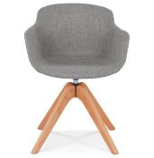 Chaise design de style scandinave à accoudoirs 'VOGAN' en tissu gris avec 4 pieds en bois naturel