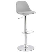 Tabouret de bar réglable design 'Sohoye' pivotant gris pied et repose pieds chromé dossier haut