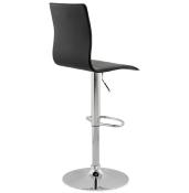 Tabouret de bar réglable design 'Luxe' pivotant noir pied central en métal chromé et dossier haut