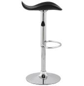 Tabouret de bar réglable design 'Torro' pivotant noir pied central et repose pieds en métal chromé