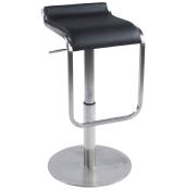 Tabouret de bar réglable design 'Linéa' pivotant noir pied central en acier brossé et dossier bas