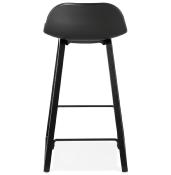 Tabouret de snack mi-hauteur design 'Skala Black Edition' noir pieds tréteaux bois noir dossier bas