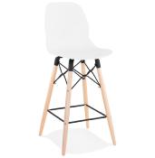 Tabouret de snack mi-hauteur scandinave 'Greatwood Mini' blanc 4 pieds bois repose pied dossier haut