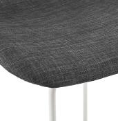 Tabouret de bar design 'Steel' tissu gris foncé pieds tréteaux repose pieds en métal blanc et dossier bas
