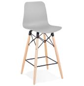 Tabouret de snack mi-hauteur scandinave 'Slakwood Mini' gris 4 pieds bois repose pieds dossier haut