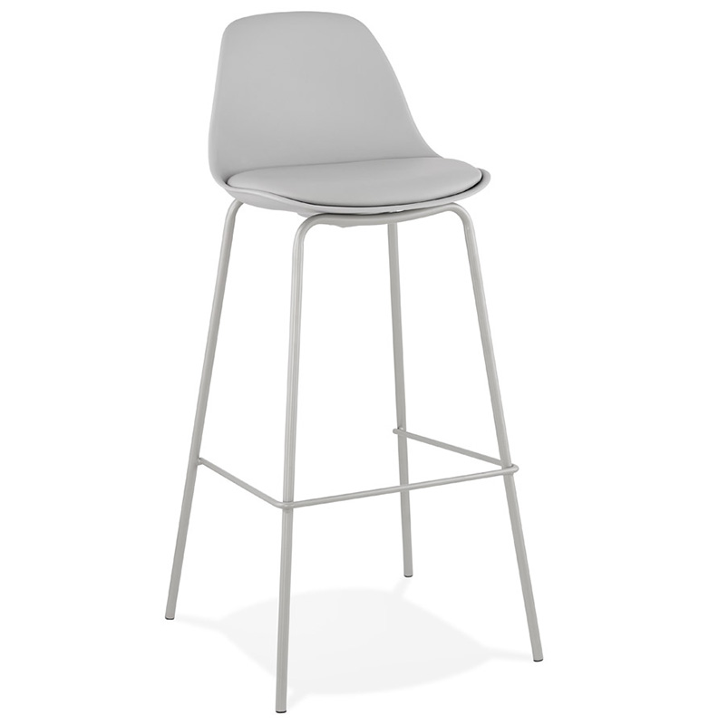 Tabouret de bar moderne 'Tekno' gris avec 4 pieds en métal gris et dossier haut