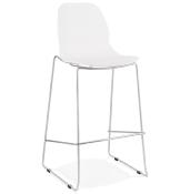 Tabouret de bar empilable design 'Great' blanc avec 4 pieds pieds en métal chromé et dossier haut