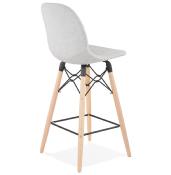 Tabouret de snack mi-hauteur scandinave 'Verkwood Mini' tissu gris clair 4 pieds bois dossier haut