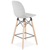 Tabouret de snack mi-hauteur scandinave 'Verkwood Mini' tissu gris 4 pieds bois dossier haut