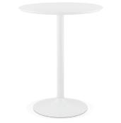 Table de bar haute design ronde 'Standup' mange debout en bois blanc pied central en métal blanc