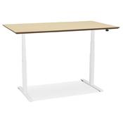 Bureau design assis-debout électrique 'SMALL TECH' en bois naturel pieds métal blanc - 150 x 70 cm