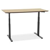 Bureau design assis-debout électrique 'SMALL TECH' en bois naturel pieds métal noir - 150 x 70 cm