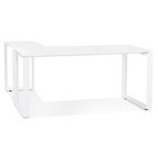 Bureau d'angle design 'MEET L' plateau en bois blanc avec pieds en métal blanc - 160 cm