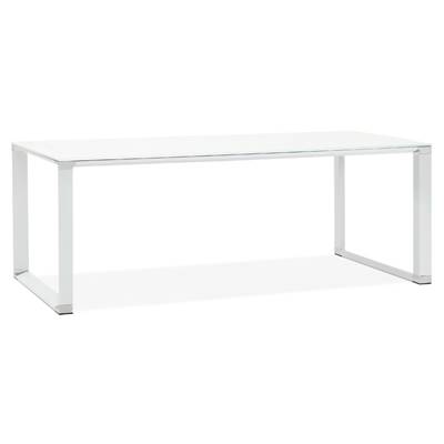 Grand bureau de direction 'GLASSTOP XL' en verre blanc pieds métal blanc et chromé – 160 x 80 cm