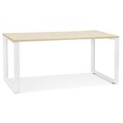 Bureau droit design 'MEET SMALL' plateau en bois naturel avec pieds en métal blanc - 160 x 80 cm