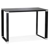 Bureau droit design haut 'HIGH GLASSTOP' en verre noir pieds en métal noir et chromé – 140 x 70 cm