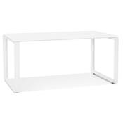 Bureau droit design 'GLASS MEET' plateau en verre blanc avec pieds en métal blanc - 160 x 80 cm