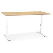 Bureau droit réglable en hauteur design 'MODULARE' en bois naturel pieds métal blanc - 160 x 80 cm