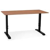 Bureau droit réglable en hauteur design 'MODULARE MINI' en noyer pieds en métal noir - 140 x 70 cm