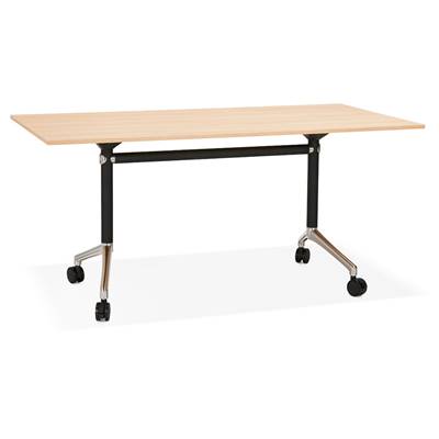 Bureau droit / table de travail pliante design 'ARCHI' bois naturel pieds métal noir - 160 x 80 cm