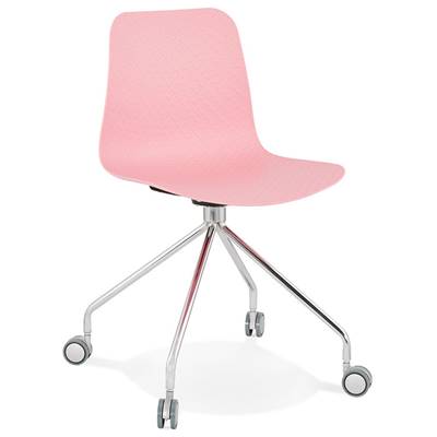 Chaise de bureau à roulettes design 'Hjül' rose avec pied en métal chromé