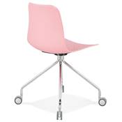 Chaise de bureau à roulettes design 'Hjül' rose avec pied en métal chromé