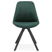 Chaise design 'Black Firenza' en velours verte avec 4 pieds en bois noir