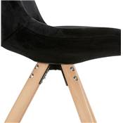 Chaise design 'Firenza' en velours noire avec 4 pieds en bois naturel