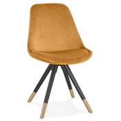 Chaise design style baroque 'MODENA' en velours moutarde 4 pieds en bois noir et métal brossé doré