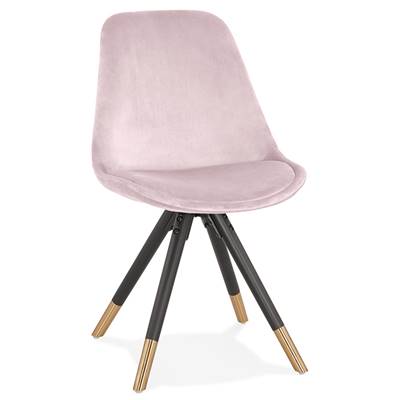 Chaise design style baroque 'MODENA' en velours rose avec 4 pieds en bois noir et métal brossé doré