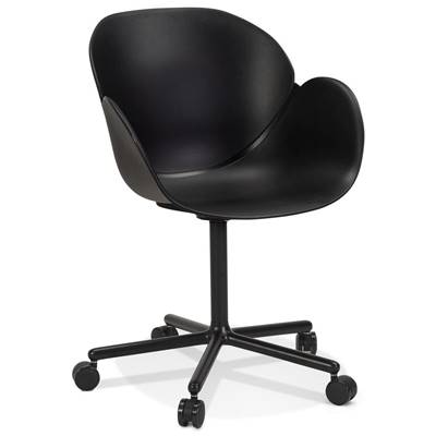 Chaise de bureau à accoudoirs design à roulettes dossier bas 'MINISTRY' noire pieds en métal noir