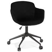 Chaise design de bureau à roulette 'SOFT' en velours noir avec 5 pieds en métal noir