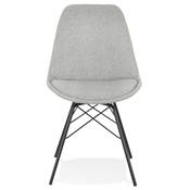 Chaise design 'GORD' en tissu gris clair et 4 pieds avec croisillons en métal noir