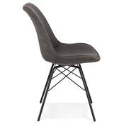 Chaise design style baroque 'GORD' en microfibre grise et 4 pieds avec croisillons en métal noir