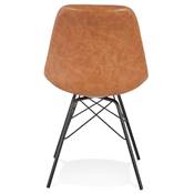 Chaise design 'GORD' en skaï de qualité marron et 4 pieds avec croisillons en métal noir