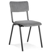 Chaise 'SKOLA' assise et dossier en tissu côtelé gris foncé avec 4 pieds en métal noir