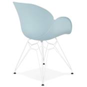 Chaise style industriel design à accoudoirs 'LOTUS' bleue avec 4 pieds en métal blanc