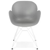 Chaise style industriel design à accoudoirs 'LOTUS' grise avec 4 pieds en métal blanc