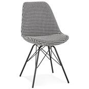 Chaise design 'GORD' en tissu pied de poule et 4 pieds avec croisillons en métal noir